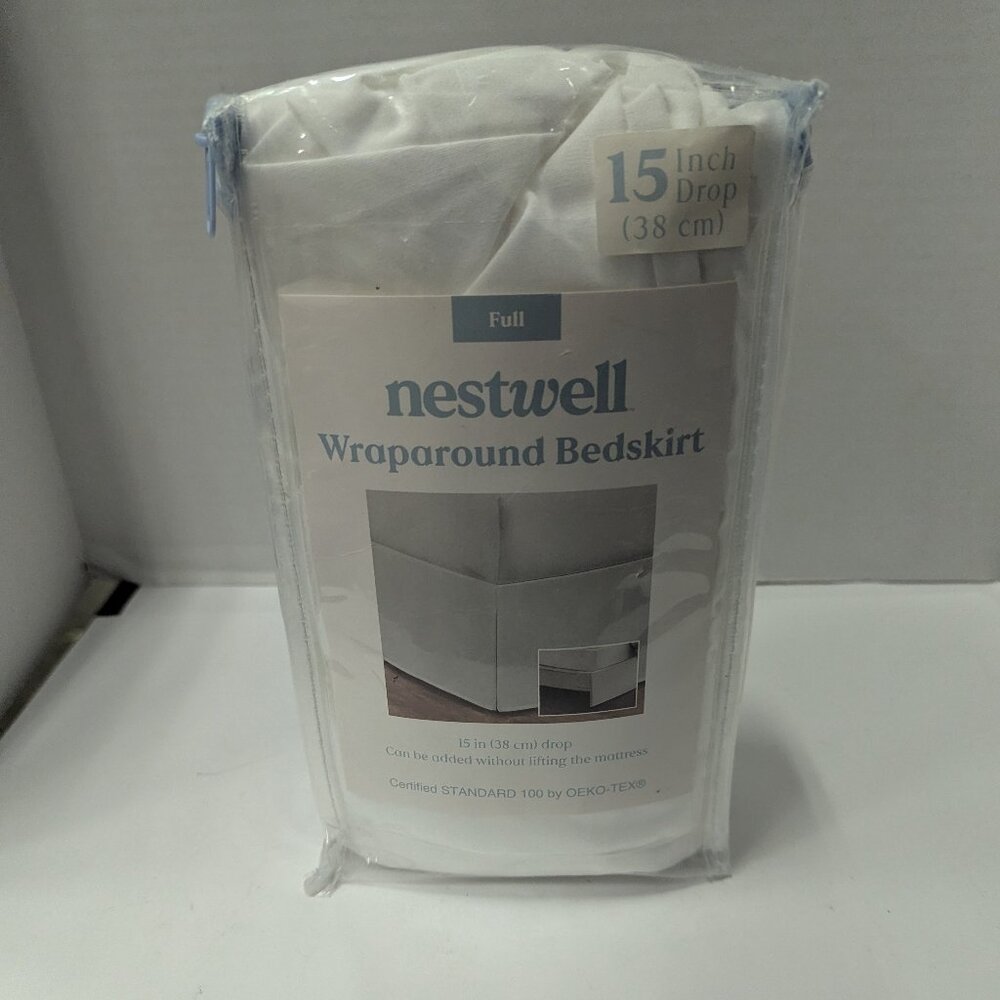 Nestwell Wraparound Bedskirt Full Size 15" Drop Ivory Bedding